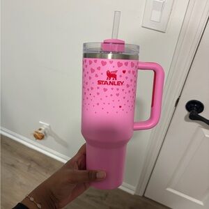 Stanley Pink Heart Design Tumbler with Straw